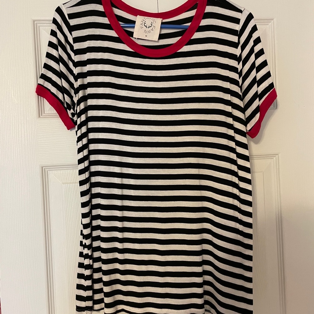 Black & White Stripe Tee w/ Red Outline